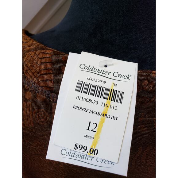 Coldwater Creek Jacket Womens 12 Brown Jacquard Stretch Long Sleeve Button Front - Picture 6 of 13